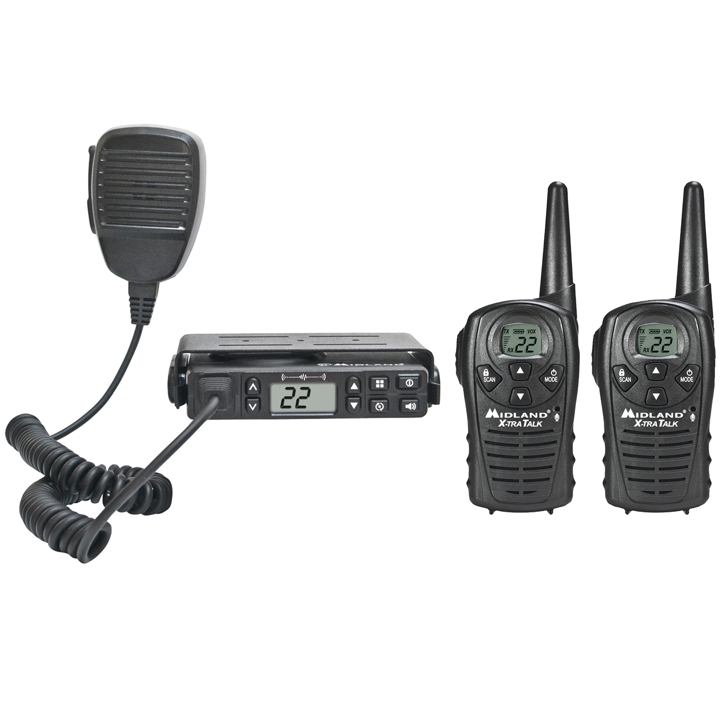 Midland 843631100479 microMOBILE Fixed-Mount GMRS 2-Way Radio with Magnetic Mount Antenna & pair of Midland 18-Mile GMRS Radios - image 1 of 3