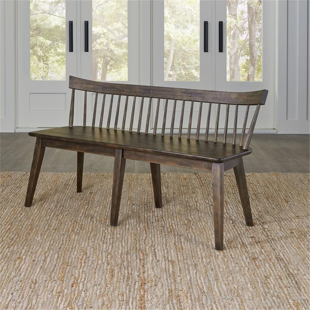 Rustic Brown Rubberwood Spindle Back Bench with Tapered Legs