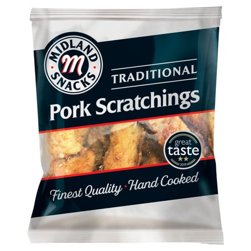 Midland Snacks Traditional Hand Cooked Pork Scratchings 40g, British Import (Pack of 6)