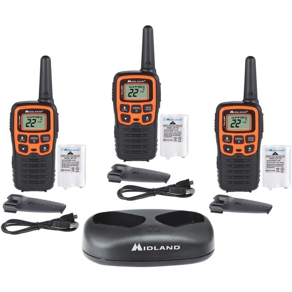 Midland -T51X3VP3 X-TALKER Walkie-Walkie - Long Range Two Way Radio for Camping Hiking Hand Held RZR FRS Compact UTV communication NOAA Weather Scan Black/Orange, 3 Radios