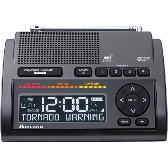 Midland - WR400 Weather Radio Deluxe - NOAA Emergency Alert Scanner Home Use with Battery Backup - Local County Programming Over 80 Emergency Voice Flashing Alerts Alarm Clock AM/FM Radio