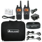 Midland T77VP5 X-TALKER Long Range Walkie-Talkie FRS Two-Way Radio for Camping Overlanding NOAA Weather Scan + Alert, 121 Privacy Codes - Includes Carrying Case & Headset Black/Silver, 2 Radio Bundle