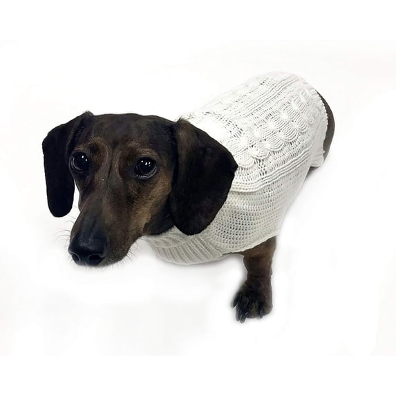 Midlee Cable Knit Dog Sweater (Large, Cream)