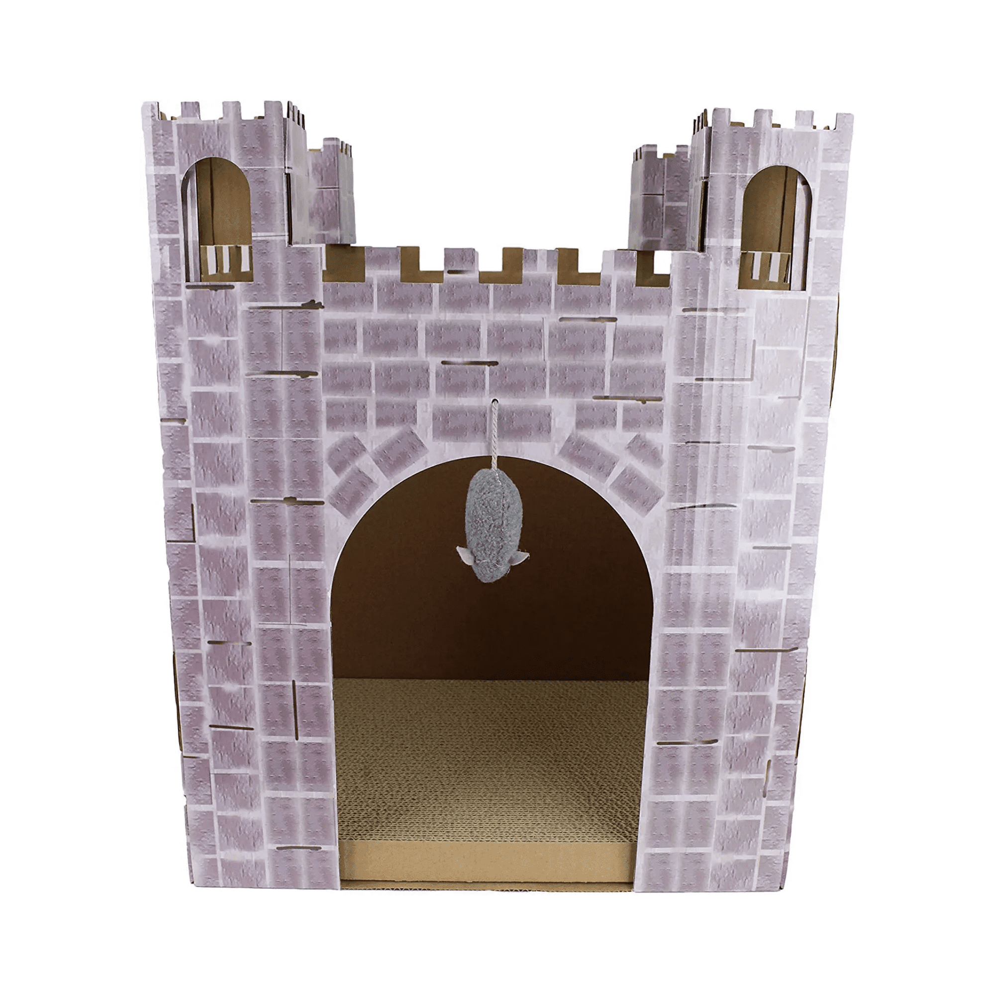 Purple Cardboard Castle Cat Scratcher House with Toy
