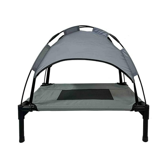 Midlee Grey Dog Cot with Canopy Elevated Pet Bed- Medium- Outside Raised Camping Tent