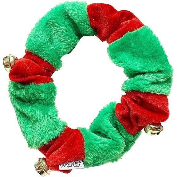 Midlee Red/Green Christmas Plush Bell Collar (X-Large)