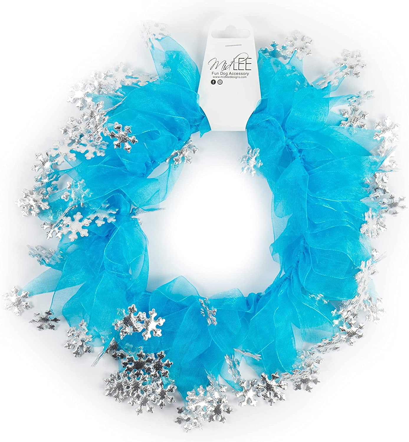 Medium Blue Tulle Dog Collar with Silver Snowflakes