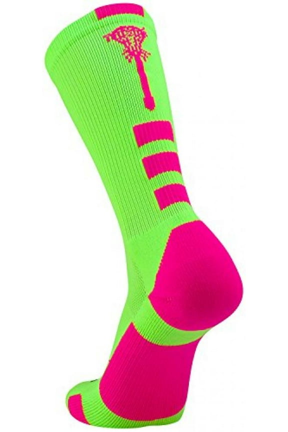 Midline Lacrosse Logo Crew Socks (Neon Green/Hot Pink, Medium)
