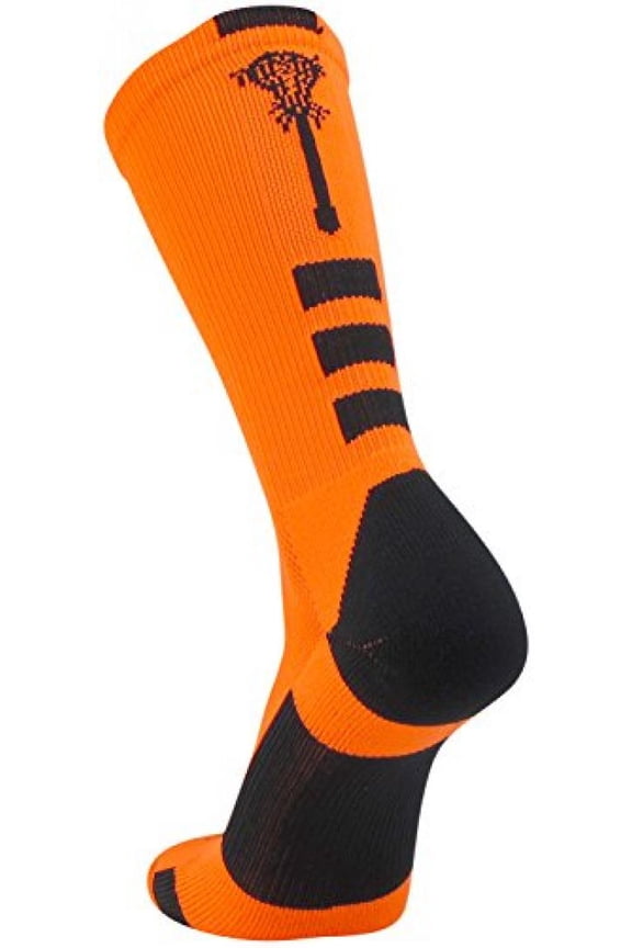 Midline Lacrosse Logo Crew Socks (Neon Orange/Black, Large)