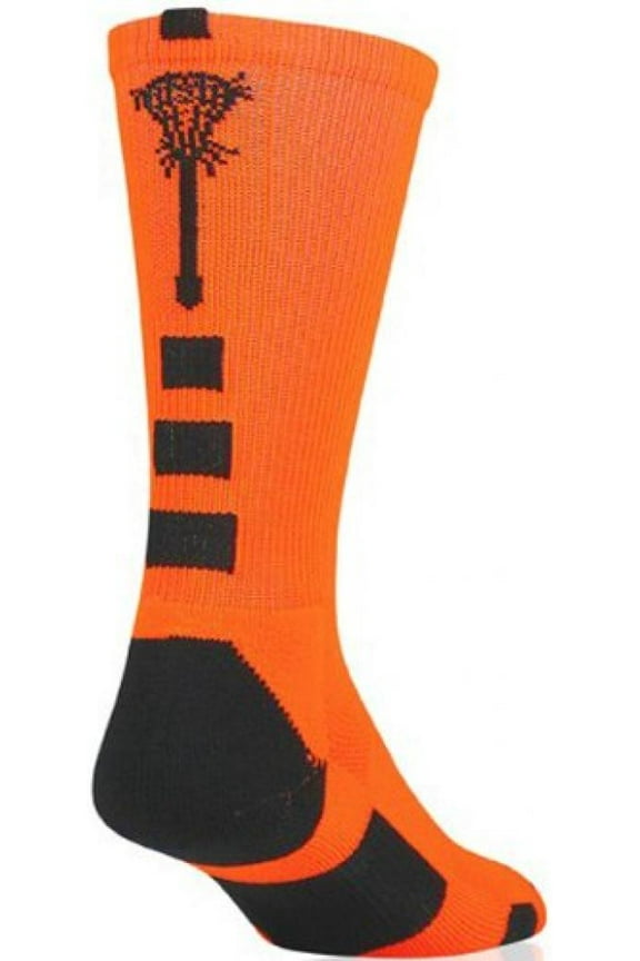 Midline Lacrosse Logo Crew Socks (Neon Orange/Black, Medium)