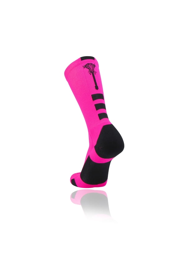 Midline Lacrosse Logo Crew Socks (Neon Pink/Black, Medium)