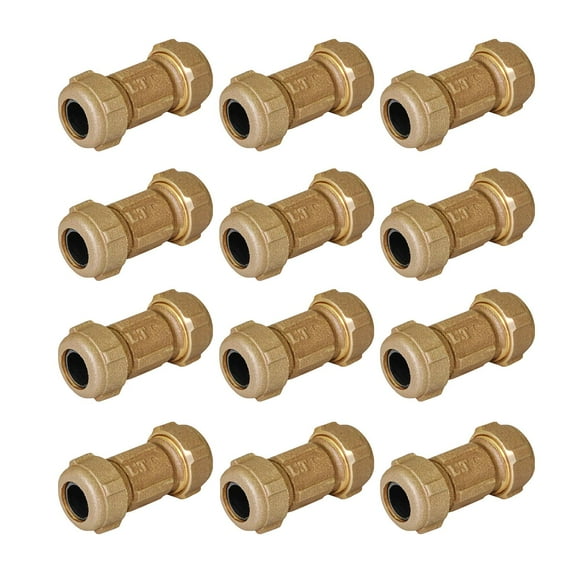 Midline Valve 22RCS56-12 Compression Coupling Fitting, with Packing Nut, Brass, 3/4 in. Nominal Fitting, 3 in. Length (12 Pack)