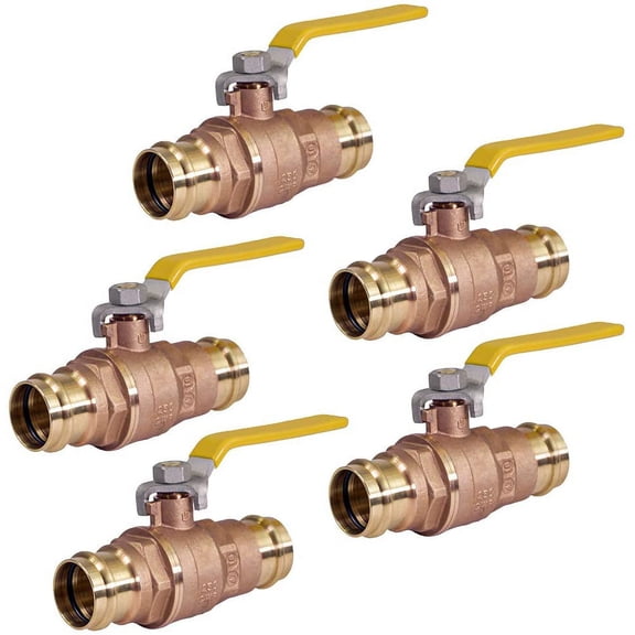 Midline Valve 532034VLV-5 Double-O-Ring Press Ball Valve, with 3/4 in. Press Connections, Brass (Pack of 5)