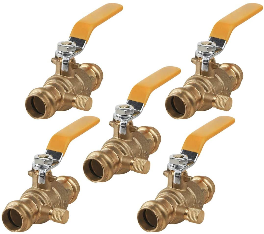 Midline Valve 532034VLVD-5 Premium Press Ball Valve with Drain, with 3/4 in. Press Connections, Brass (Pack of 5)