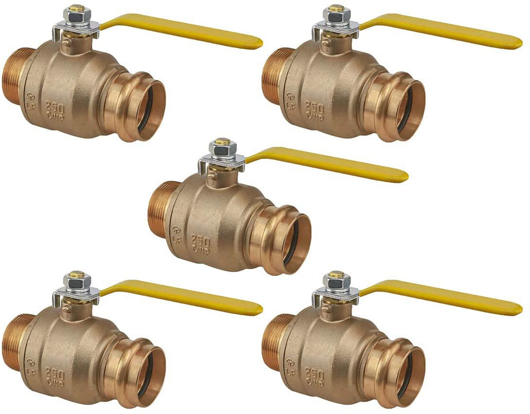 Midline Valve 542112VLVM-5 Premium Adapter Ball Valve, with 1-1/2 in. Press x MIP Connections, Brass (Pack of 5)