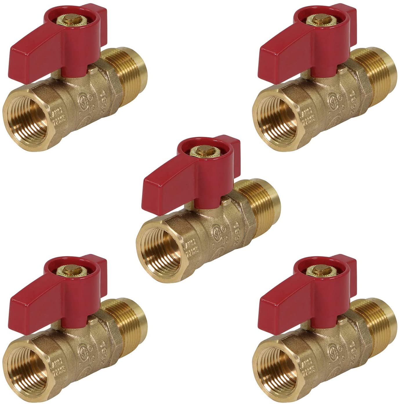 Midline Valve LxF3458GAS-5 Premium Brass Gas Ball Valve, with 5/8 in. x 3/4 in. Flare x FIP Connections (Pack of 5)
