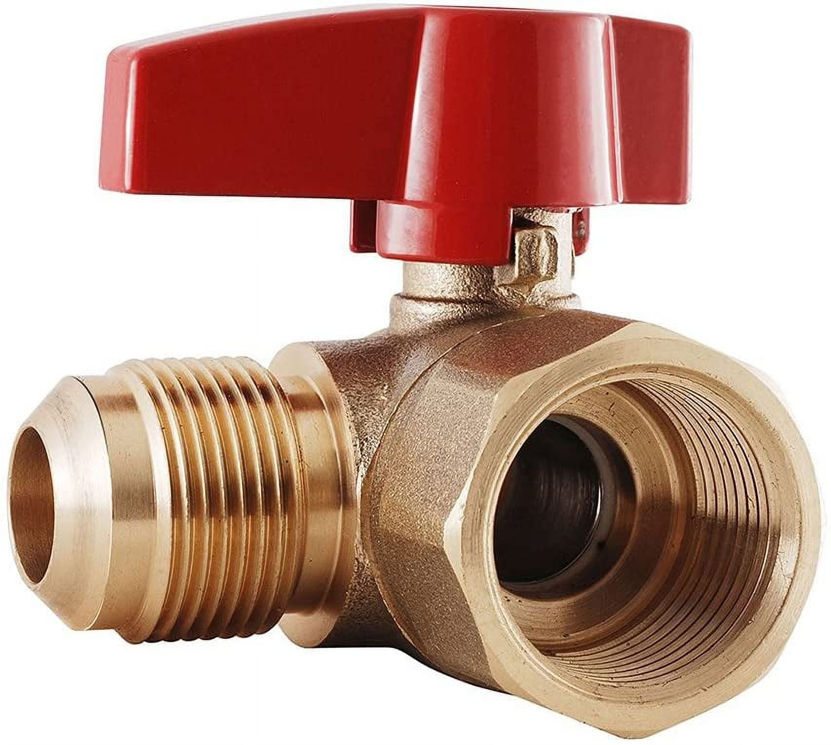 Midline Valve LxFA1238GAS Angle Gas Ball Valve, with 3/8 in. x 1/2 in. Flare x FIP Connections, Brass