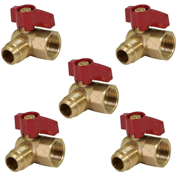 Midline Valve LxFA3458GAS-5 Angle Gas Ball Valve, with 5/8 in. x 3/4 in. Flare x FIP Connections, Brass (Pack of 5)