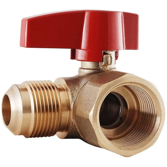 Midline Valve LxFA3458GAS Angle Gas Ball Valve, with 5/8 in. x 3/4 in. Flare x FIP Connections, Brass