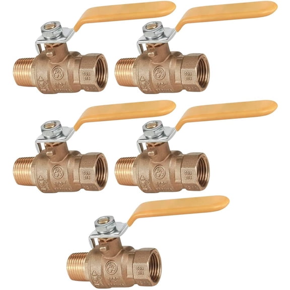 Midline Valve MF822223-5 Premium Brass Full Port Ball Valve, 1 in. FIP x 1 in. MIP (5 Pack)