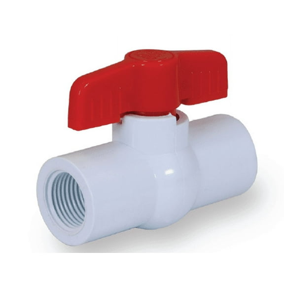 Midline Valve PVC Ball Valve; Red T-Handle Water Shut-off; 1/2 in. Solvent Connections; White Plastic