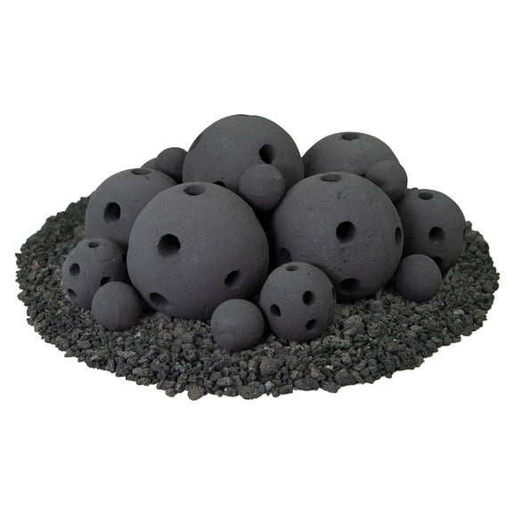 Midnight Black, Hollow Ceramic Fire Balls | Mixed Set of 18