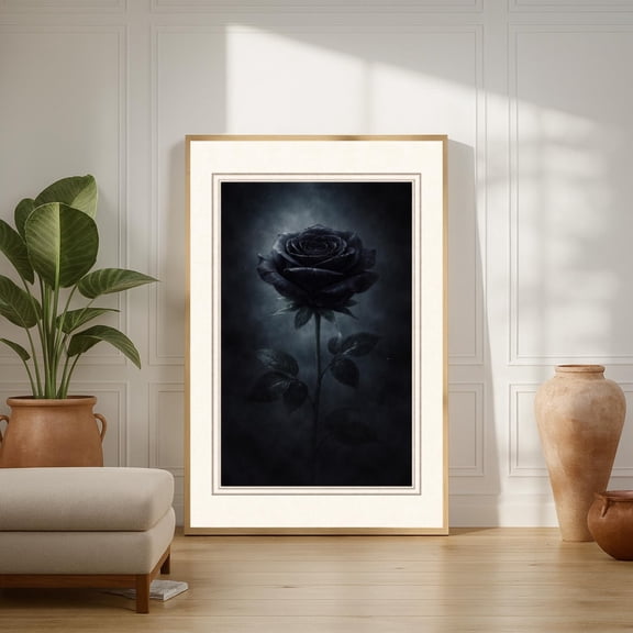 Midnight Black Rose | Gothic Romantic Wall Art, Unframed Canvas 16x20in