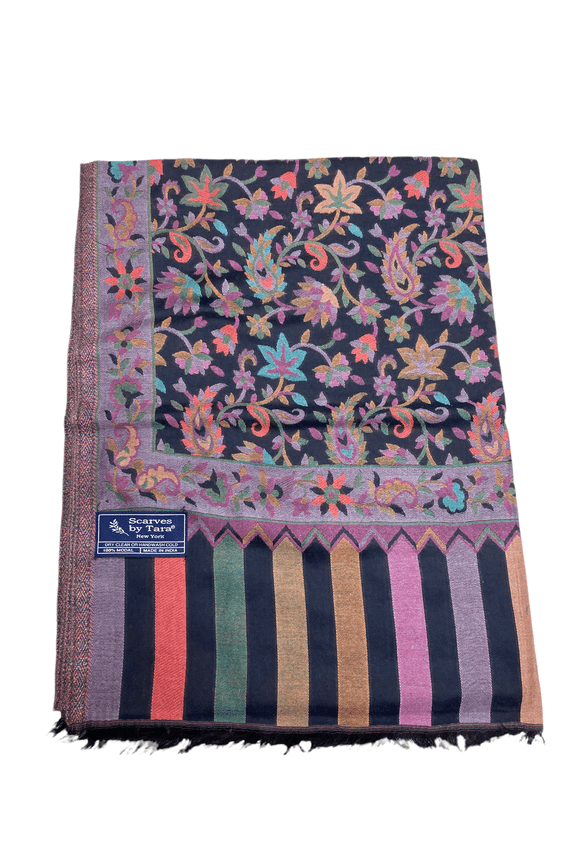 Midnight Black and Lilac Modal Scarves with Intricate Floral Patterns Summer Spring Accessory great for Casual Events