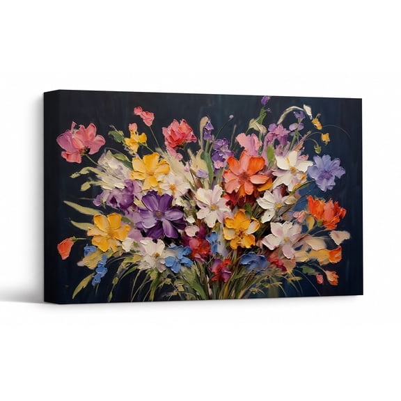 Midnight Bloom Dark Floral Canvas Wall Art, Moody Botanical Bouquet Wall Decor, Flower Theme Print Painting Pictures, Home Artwork Decor for Living Room Bedroom 30“*20”