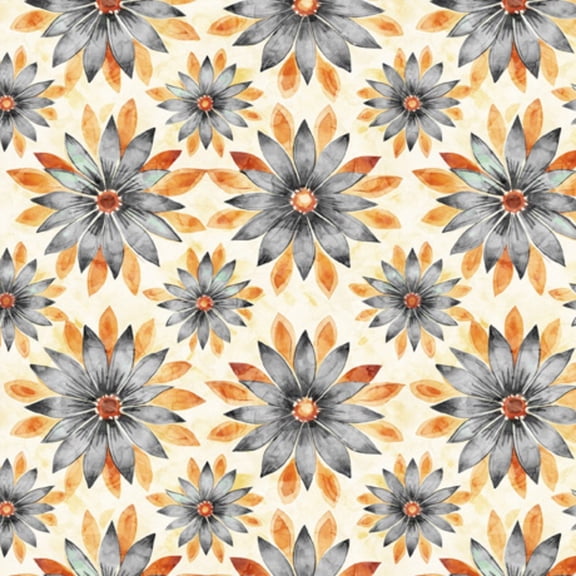 Midnight Bloom Geo Floral Gray Cotton Fabric (Yard)