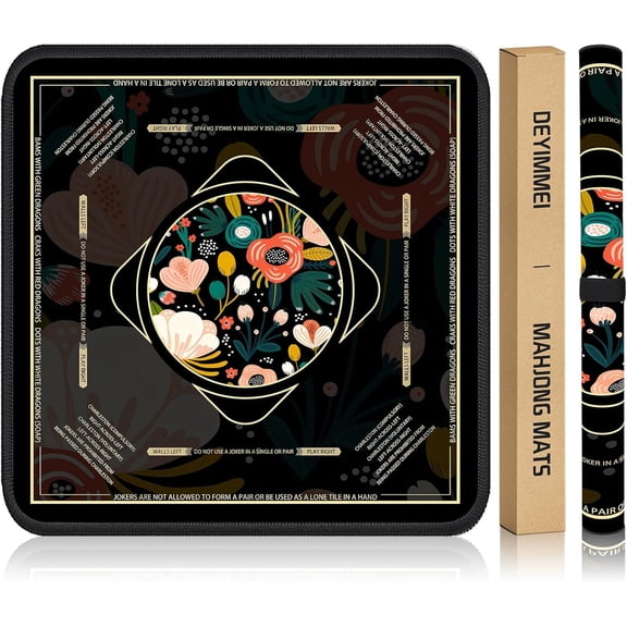 Midnight Bloom Mahjong Mat 31.5"x31.5" with Storage Pockets – Non-Slip Table Cover, Perfect Mahjong Accessory & Gift for Women, Men & Enthusiasts