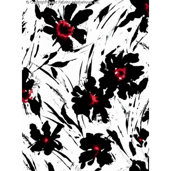 Midnight Bloom Polyester Fabric Floral Pattern Sewing Quilting Craft Bold Print (BLACK/RED/WHITE, HalfaYard)