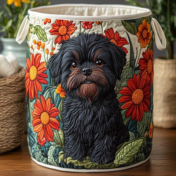 Midnight Bloom Pup Quilted Laundry Basket, Clothes Hamper Storage BagHousewarming Gift Ideas, Gift For Mom