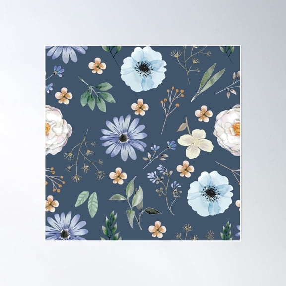 Midnight Blooms Flower Pattern Poster Wall Art, Modern Wall Decor, 16x16 UNFRAMED