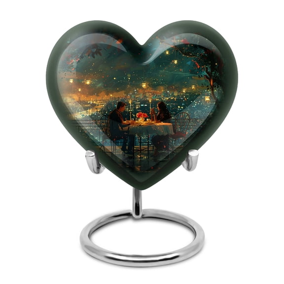 Midnight Blooms Memorial Tiny Urns - Unique Keepsake Urn For Adult Female Ashes - Heart Shaped Decorative Small Urn 3 Inch, 1 Pc