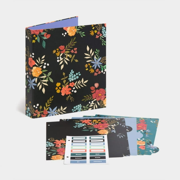 Midnight Blossoms 1" Binder x 5 Tab Divider Set Assorted Colors
