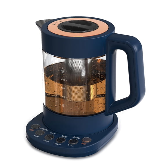 Midnight Blue 1.5L Borosilicate Glass Electric Tea Maker with Infuser for Loose Leaf Tea