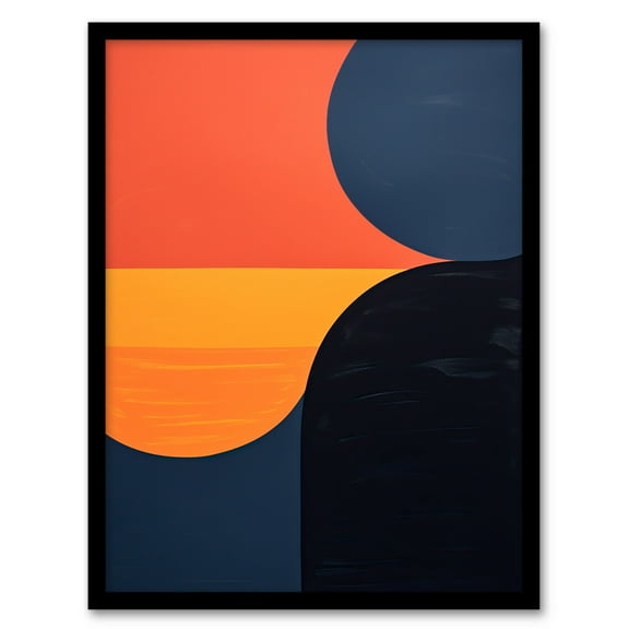 Midnight Blue And Pumpkin Abstract Risograph Black Orange Red Coral Bold Vibrant Painting Artwork Art Print Framed Poster Wall Decor 12x16 inch