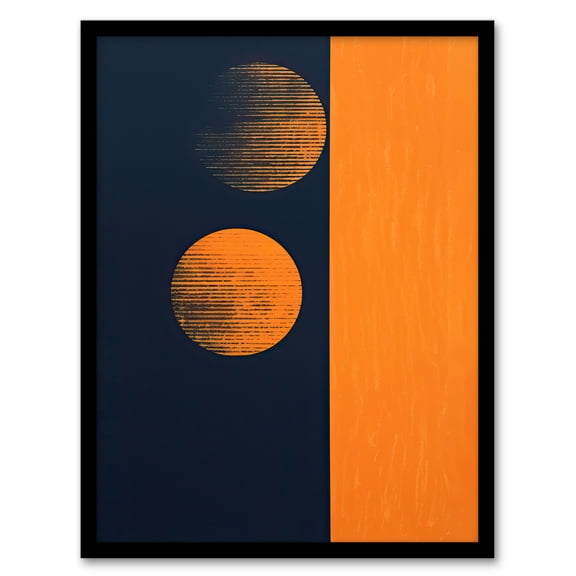 Midnight Blue And Pumpkin Minimalist Abstract Risograph Screenprint Full Moon Phases Artwork Framed Wall Art Print A4