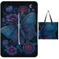 thumbnail image 1 of Midnight Blue Butterfly Floral Art Outdoor Picnic Blanket, Foldable Waterproof Beach Mat, Portable Beach Blanket for Beach Camping, Hiking, Family Concerts, 1 of 8