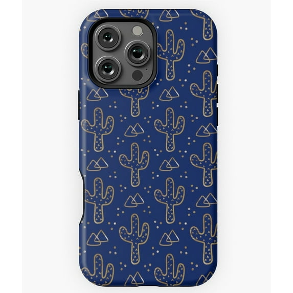 Midnight Blue Cacti Desert Night Phone Case for iPhone 16 15 14 13 12 11 Pro Max
