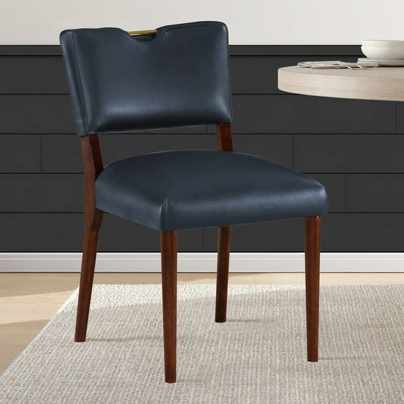 Midnight Blue Faux Leather Dining Chairs ( Of 2) - Kiln-dried Frame, Comfortable Sinuous Spring Seat Construction, Decorative Gold Handle, Dark Upholstery 2 In Frame For Durability, Seats Comfort,