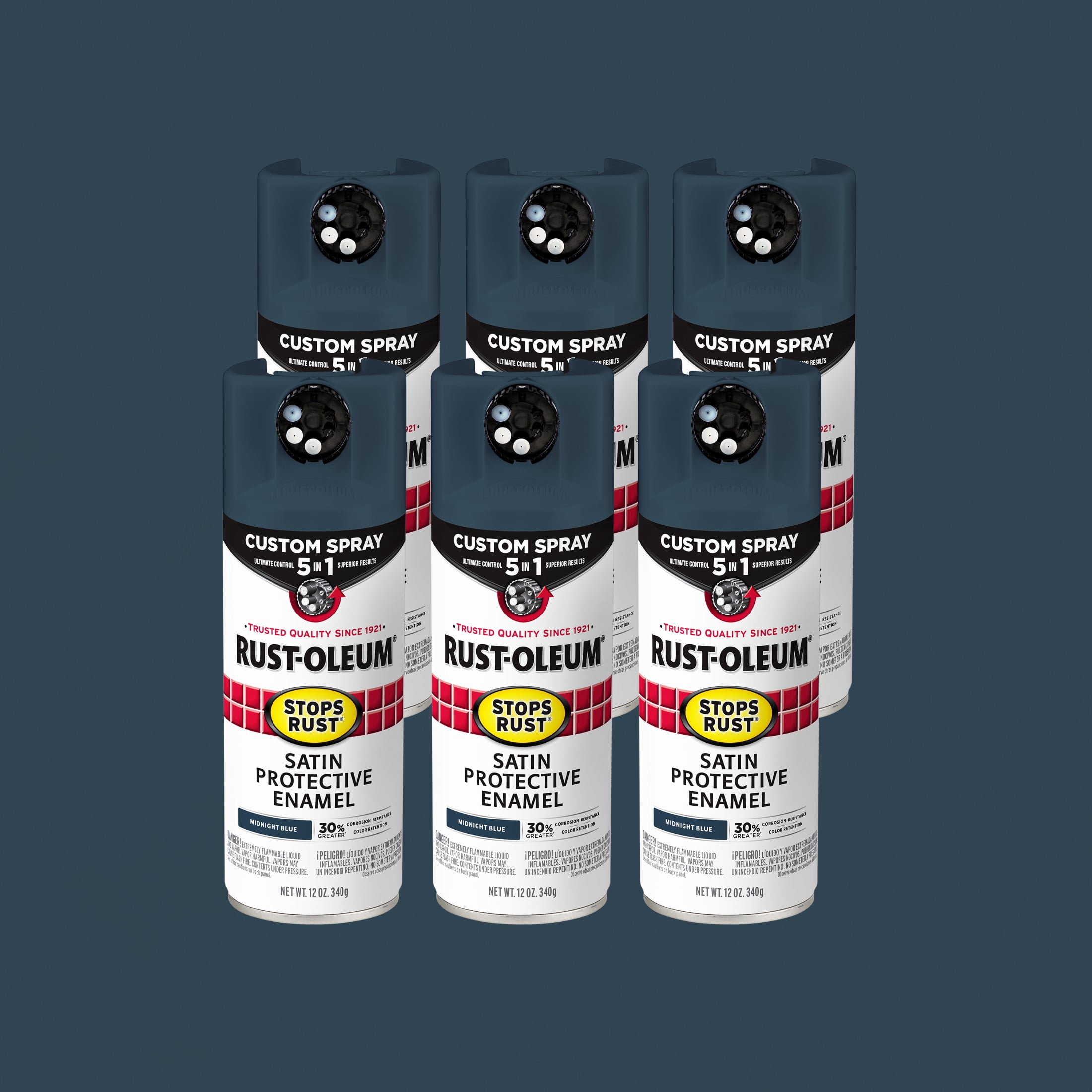 6 Pack, Navy, Rust-Oleum Stops Rust Custom Spray 5 in 1 Gloss