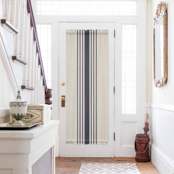 Midnight Blue Striped Door Curtains for Door Window, French Sidelight Front Back Door Curtains With Tieback, Beige Geometric Modern Art Kitchen Rod Pocket Drapes Panel, 54"x72"