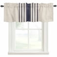 thumbnail image 1 of Midnight Blue Striped Farmhouse Short Window Curtain Valances, Beige Geometric Modern Art Rod Pocket Kitchen Valances for Living Room Bedroom Bathroom Cafe 54" x 18", 1 of 8