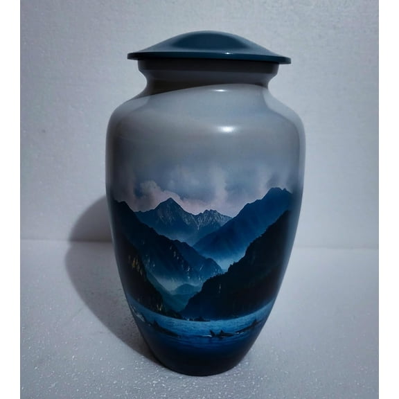 Midnight Blue Themed Scenery Urn for Human Ashes for Adult, Memorial Ashes Urn 10 inches with Velvet Bag