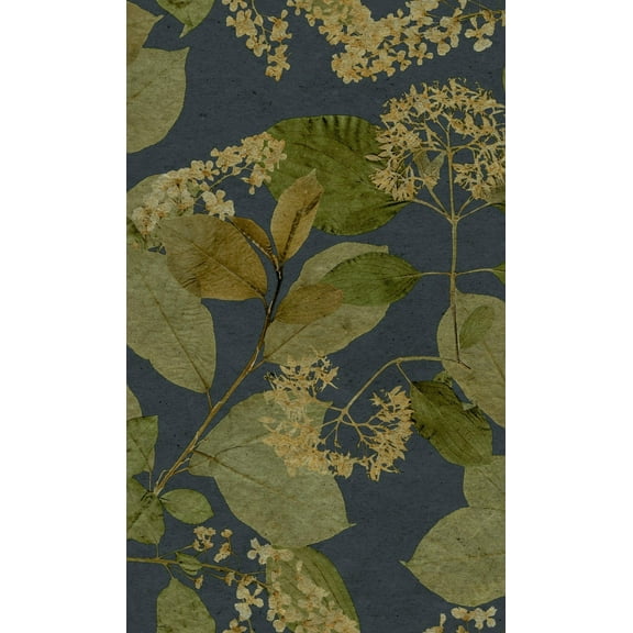 Midnight Blue Tropical Leaf Print Double Roll Non-Woven Non-Pasted Textured Wallpaper 57 Sq. Ft.