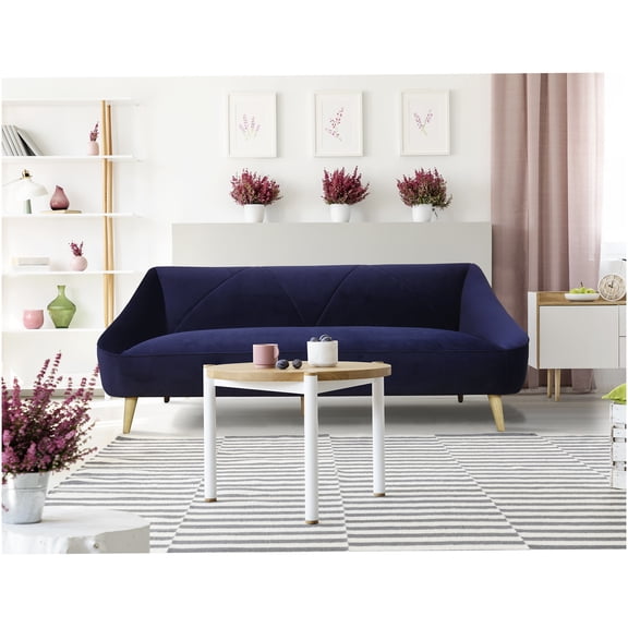 Midnight Blue Upholstered Sofa for Living Room, Modern Fabric Couch with Sturdy Frame