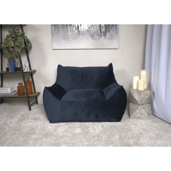 Midnight Blue Velvet Bean Bag Chair with Armrests Customizable & Cozy Living Room Accent