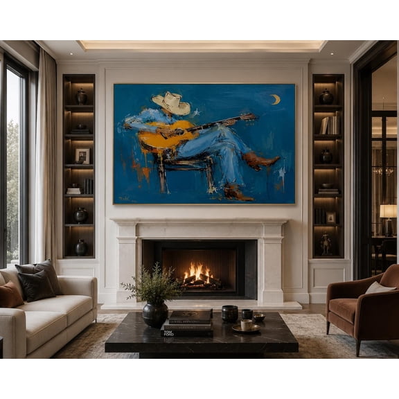 Midnight Blue Western Cowboy Wall Decor For Home Living Room